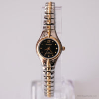 Vintage Small Two-Tone Armitron Uhr | Damen schwarzes Zifferblatt Armbanduhr