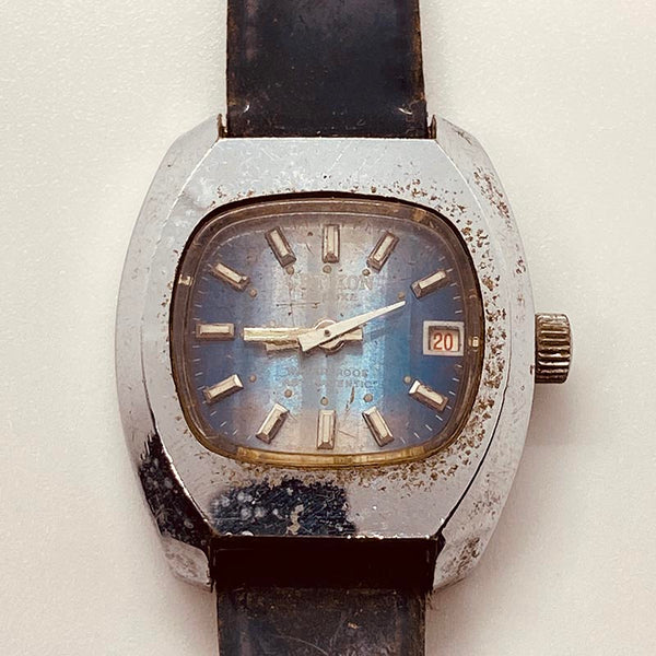 Dial azul cetikon rectangular reloj Para piezas y reparación, no funciona