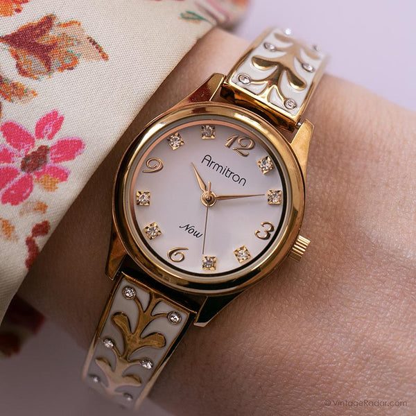 Vintage Armitron Dress Watch for Her | Gold-tone Watch with Crystals