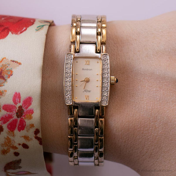 Jahrgang Armitron Luxuskleid Uhr | Zweifarbige rechteckige Armbanduhr