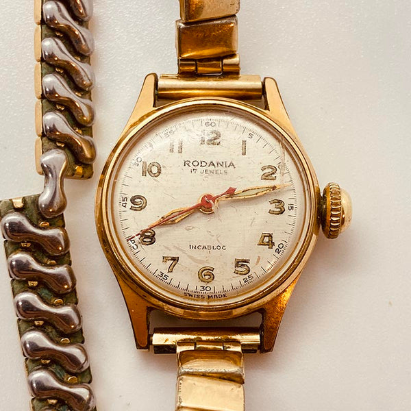 ساعة Rodania 17 Jewels سويسرية الصنع لقطع الغيار والإصلاح من خمسينيات القرن الماضي - لا تعمل