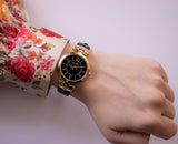 Cadran noir vintage Armitron montre | Tone d'or élégant montre Pour dames