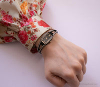 Noir vintage Armitron montre Pour elle | Élégant montre avec des cristaux