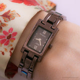 Cadran noir vintage Armitron montre | Mesdames brun acier inoxydable montre