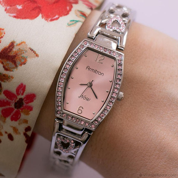 Vintage Pink Dial Armitron Watch | Bracelet Watch with Pink Crystals