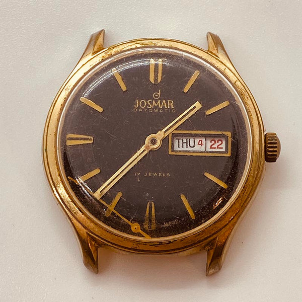 Josmar Datomatic Day Date Swiss Made Watch for Parts & Repair - NOT WORKING