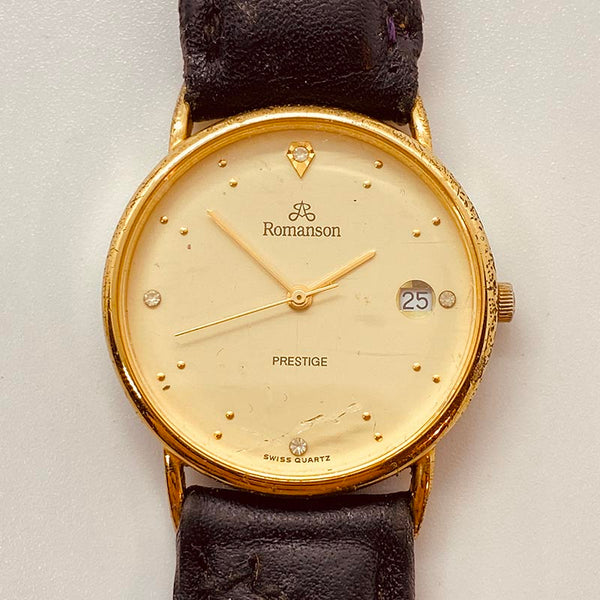 ساعة Romanson Prestige Swiss 24k مطلية بالذهب لقطع الغيار والإصلاح - لا تعمل