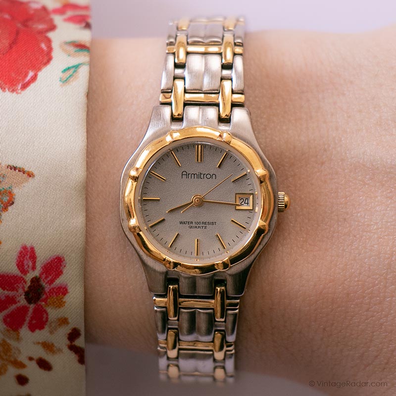 Two Tone Armitron Wrist Watch Price Vintage Gray Dial Armitron