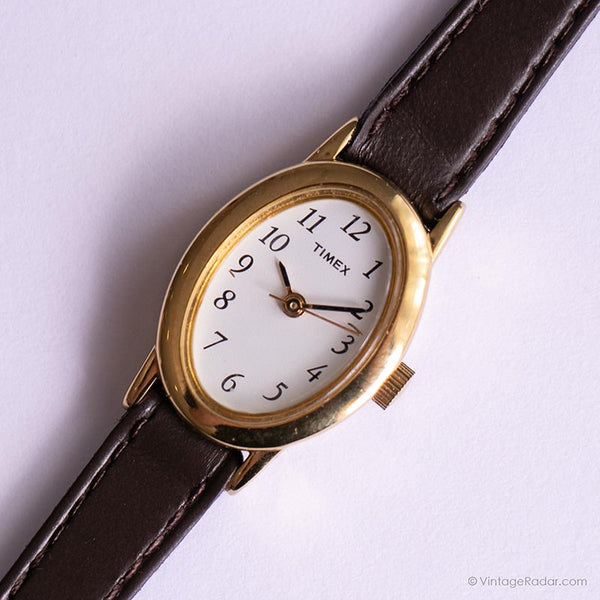 Tono de oro vintage Timex reloj para mujeres | Dial blanco elegante reloj