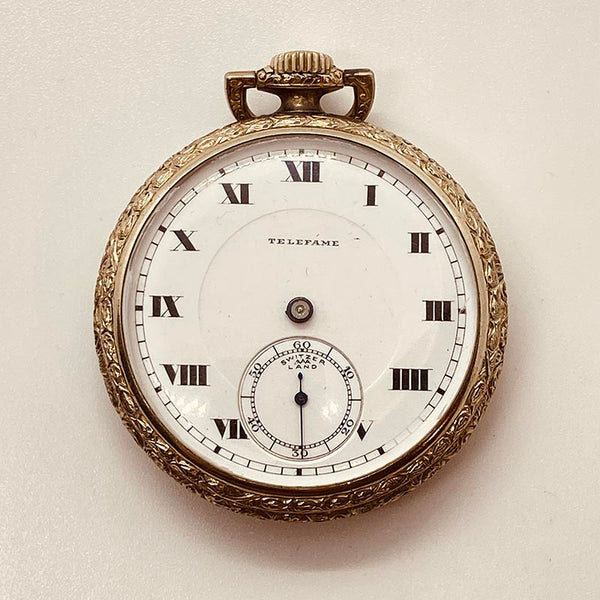1940s Telefame Swiss Made Pocket Watch for Parts & Repair - NOT WORKING