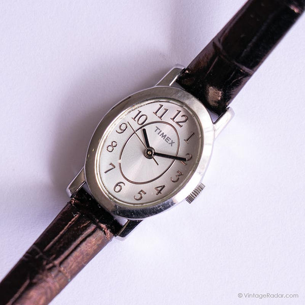 Vintage Timex Quartz Watch for Her | Casual Silver-tone Oval Watch