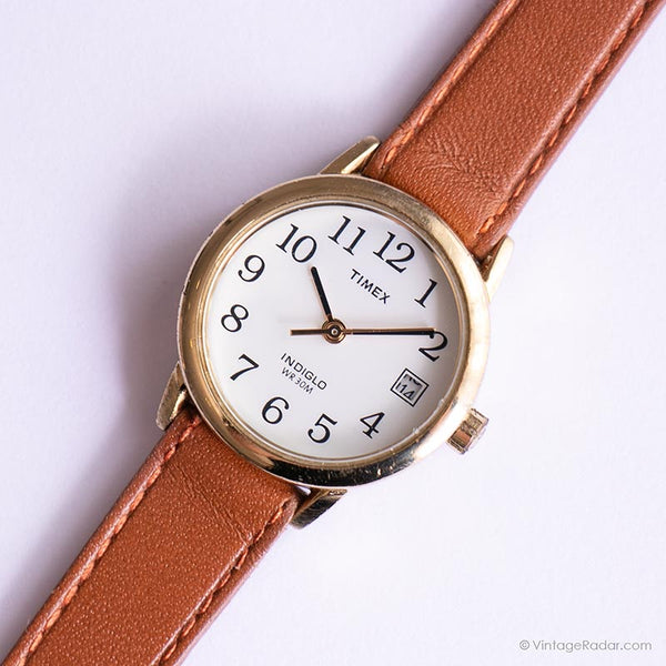 Vintage Gold-tone Timex Indiglo Watch | Round Dial Date Watch for Her