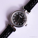Quadrante nero vintage Timex Guarda | Orologio casual di tono d'argento per le donne