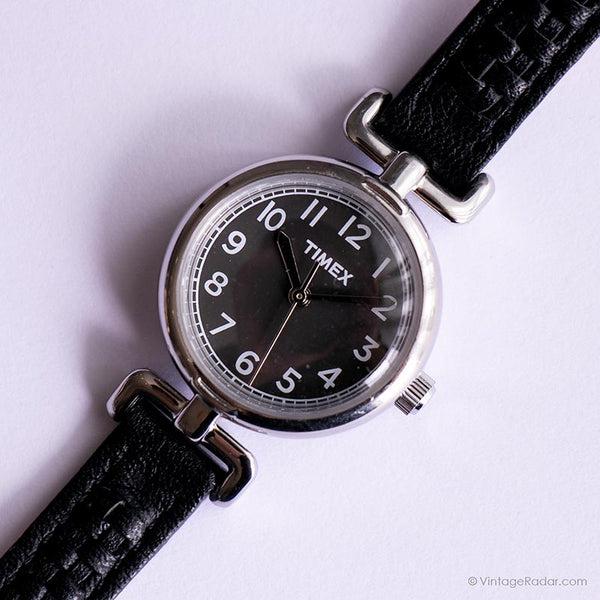 Vintage Black Dial Timex Uhr | Lässiger Silberton Uhr für Damen