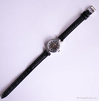 Dial negro vintage Timex reloj | Tono plateado casual reloj para damas