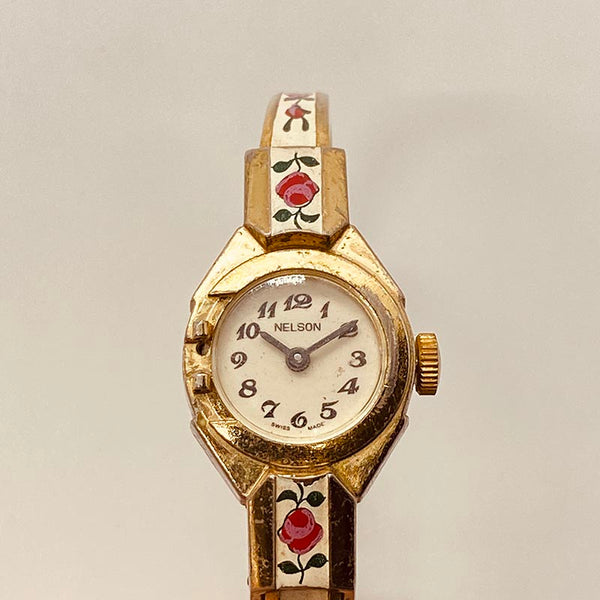 Nelson Swiss hizo Boho floral reloj Para piezas y reparación, no funciona