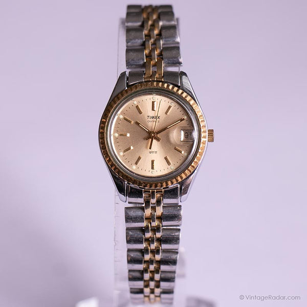Vintage zweifarbig Timex Uhr für sie | Elegantes Quarzdatum Uhr