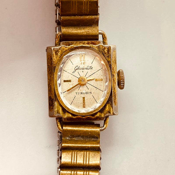 1950 Glashütte 17 Rubis German Gold-Plated reloj Para piezas y reparación, no funciona