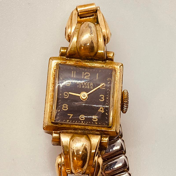 1940s Anker 15 Rubis German Gold-Plated Watch for Parts & Repair - NOT WORKING