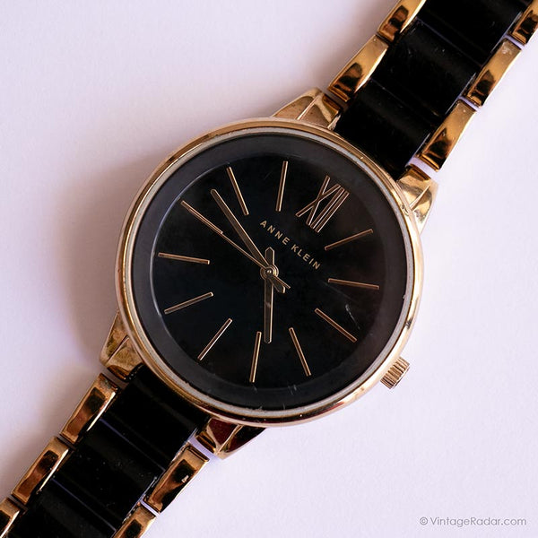 Dial negro vintage Anne Klein reloj | Elegante reloj de pulsera de damas