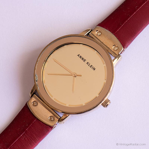 Vintage -Spiegel -Zifferblatt Uhr von Anne Klein | Roter Riemen Uhr für Damen