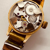 ساعة Art Deco Glashütte 17 Rubis الألمانية المطلية بالذهب لقطع الغيار والإصلاح - لا تعمل