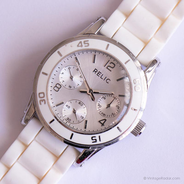 Vintage elegante Relic reloj para damas | Reloj de pulsera de bisel blanco