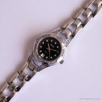 Vintage Relic Dress Watch for Her | Black Dial Watch with Crystals