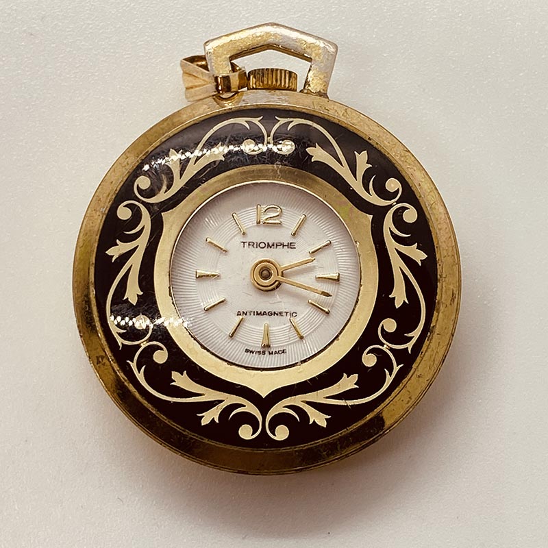Art Deco Triomphe Floral Swiss Made Pocket Watch for Parts & Repair ...