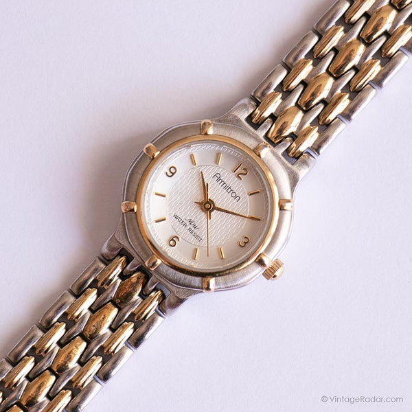 Vintage bicolore Armitron montre | Cadran blanc rond chic montre pour elle