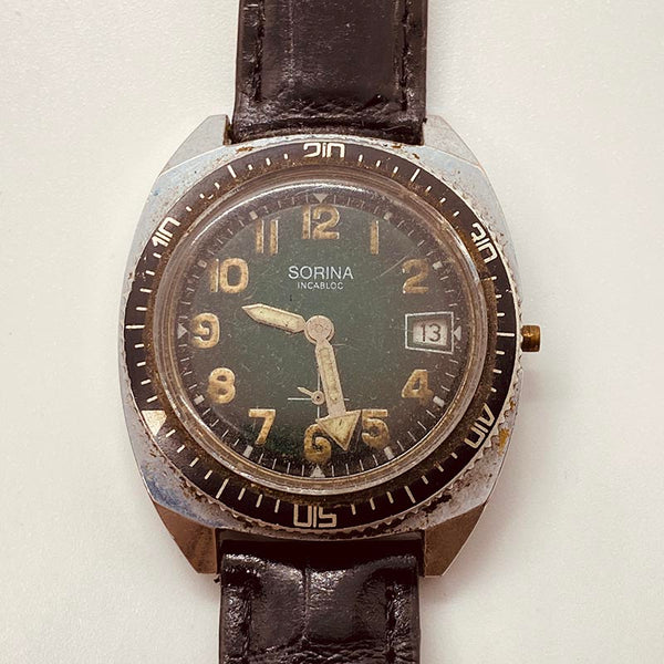 1970s Green Dial Sorina Diver's Style Watch for Parts & Repair - NOT WORKING