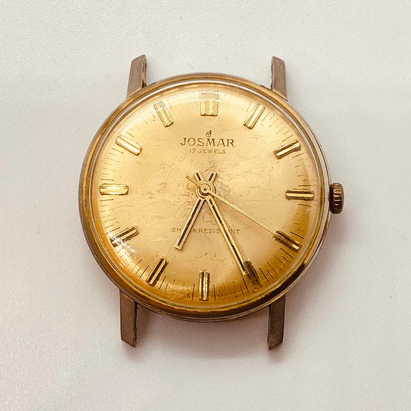 ساعة Josmar 17 Jewels ذهبية اللون سويسرية الصنع لقطع الغيار والإصلاح - لا تعمل