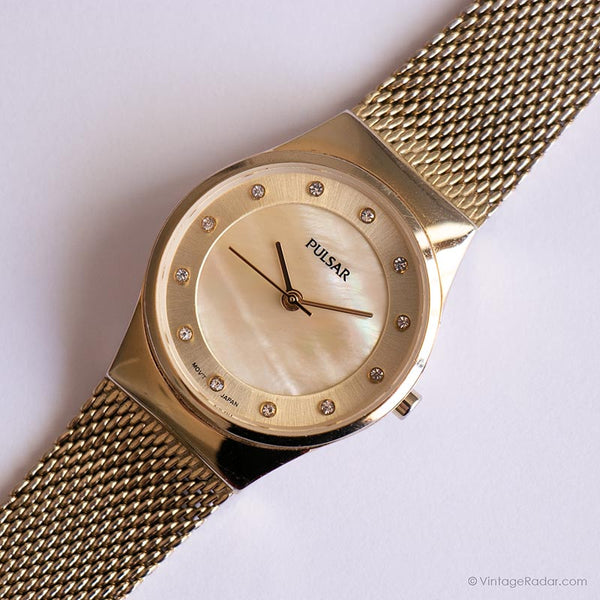 Antiguo Pulsar Dial de las perlas reloj | Vestido de oro reloj para damas