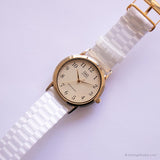 Vintage Gold-tone Q&Q Watch | White Strap Watch for Ladies