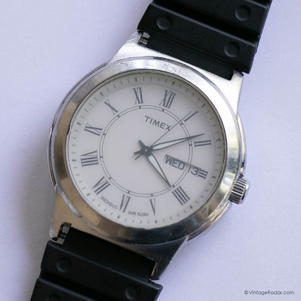 Vintage Silver-tone Timex Watch for Men | 40mm Large Timex Date Watch - Vintage Radar