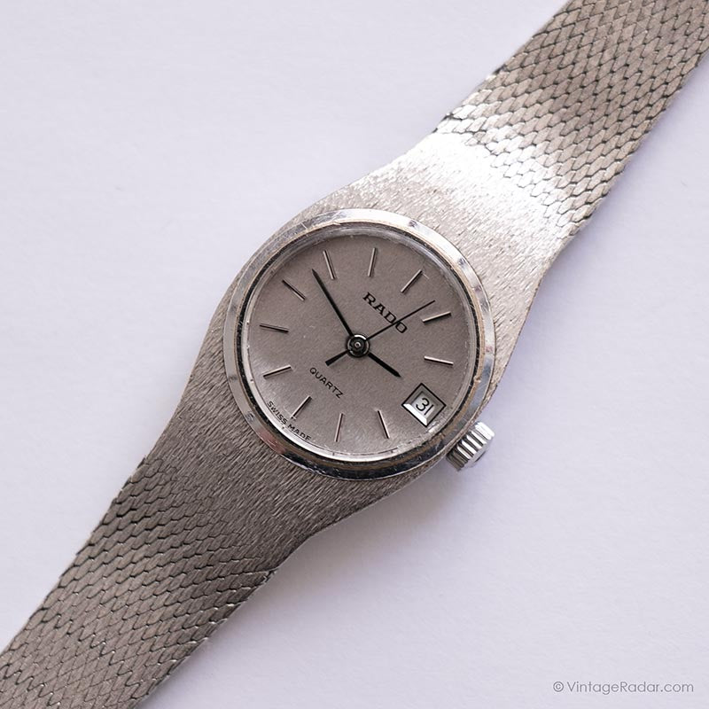 Vintage Rado Quartz Watch for Her Silver tone Bracelet Date Watch