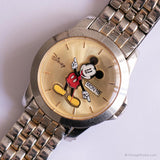 Vintage groß Mickey Mouse Uhr | Edelstahl Gold-Ton Uhr
