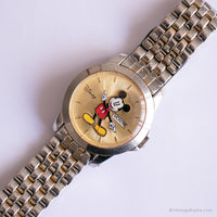Vintage groß Mickey Mouse Uhr | Edelstahl Gold-Ton Uhr