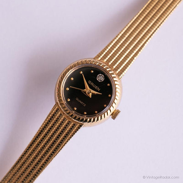 Vintage Tiny Gruen Watch for Ladies | Black Dial Fashion Watch