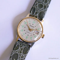 Vintage Envoy Swiss Mechanical Date Watch with Textured Green Strap - Vintage Radar