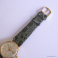 Vintage Envoy Swiss Mechanical Date Watch with Textured Green Strap - Vintage Radar