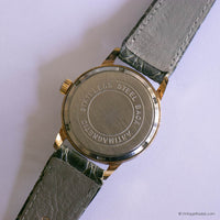 Vintage Envoy Swiss Mechanical Date Watch with Textured Green Strap - Vintage Radar