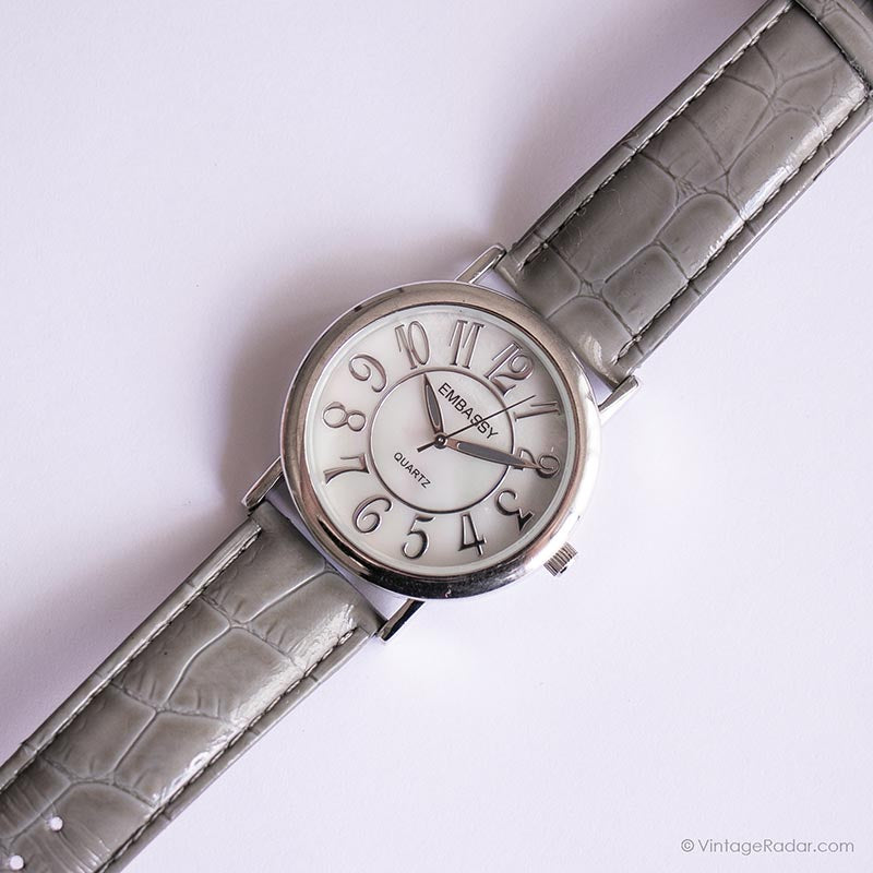 Brown Leather Strap Watch with Mother-of-Pearl Dial