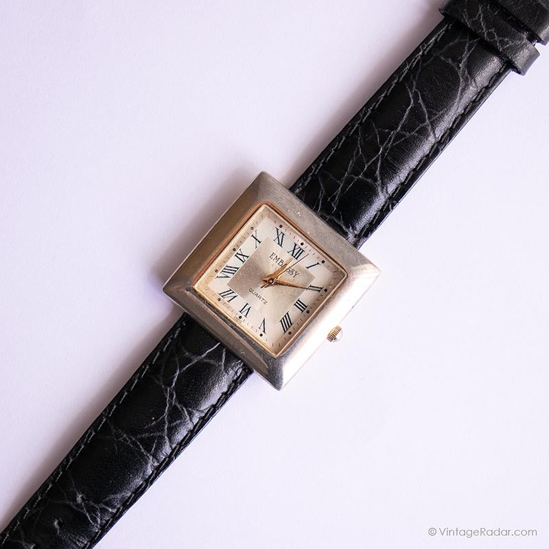 Vintage Rectangular Embassy Watch | Roman Numerals Dial Watch for Her ...