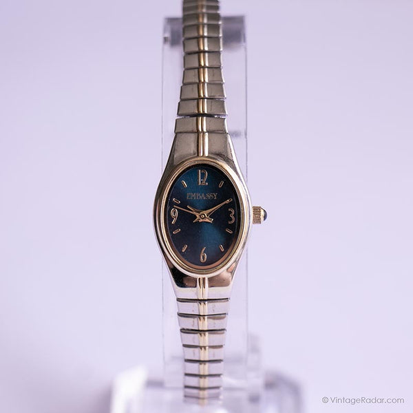 Vintage Blue Dial Watch by Embassy | Small Two-tone Watch for Women