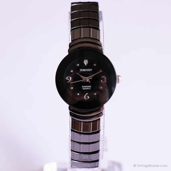 Vintage Schwarz Embassy Uhr | Diamant Uhr für Damen