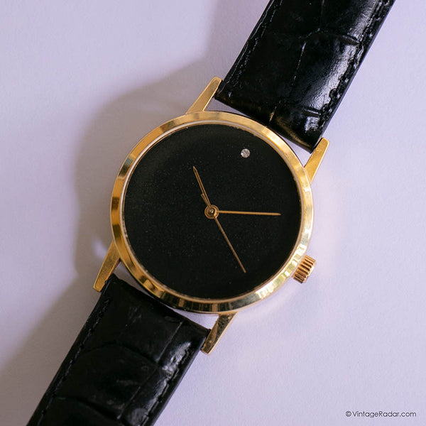 Dial negro Minimalista Vintage Mecánico reloj | Damas de lujo reloj