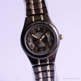 Vintage Schwarz Gruen Uhr für Frauen | Runde Zifferblatt Japan Quarz Uhr