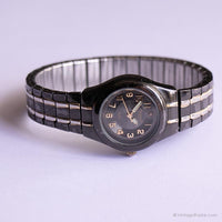 Negro vintage Gruen reloj para mujeres | Cuarzo de japón redondo reloj