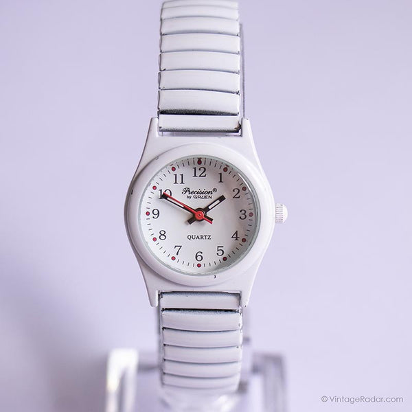 Blanc vintage Gruen montre Pour elle | Japan Quartz occasionnel montre